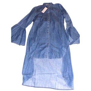 Odette Denim Shirt-Dress Flared Sleeves Eco Blue XS 100% Cotton Button-Up $322